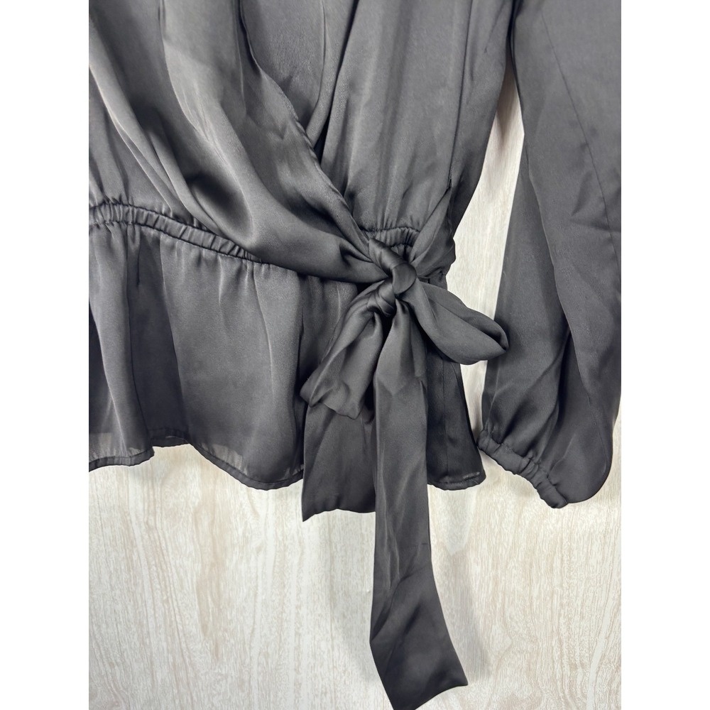 Michael Kors Satin Blouse Womens 12 Black Tie Neck Long Sleeve Career Work Chic - Picture 4 of 7